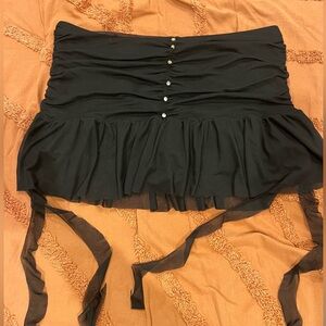 SHEIN ICON Plus Rhinestone Ruched Ruffle Hem Mesh Skirt